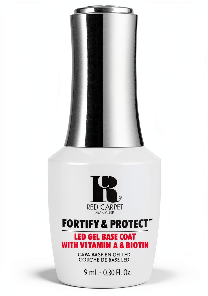 Installing LED Gel Base Coat RC Red Carpet Manicure on a wooden desk