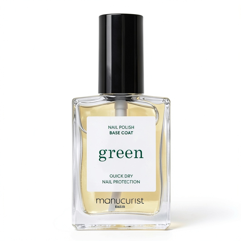 Installing Green Nail Base Coat Manucurist Vegan Nail on a wooden desk