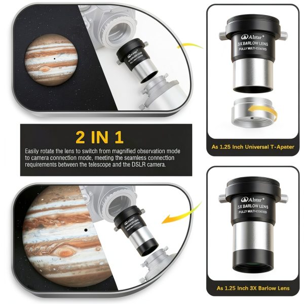 Alstar Telescope Barlow Lens 1.25 Inch 3X-6