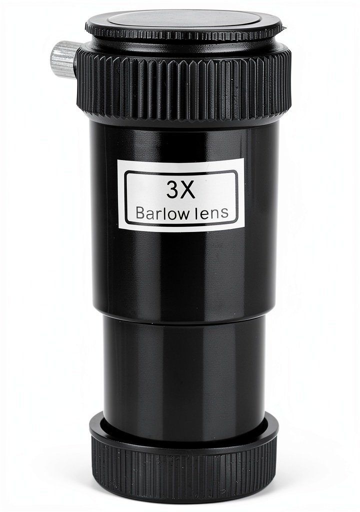 Bewinner Barlow lens attached to a telescope on a night sky backdrop