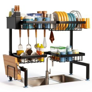 2 Tiers 4 Baskets Sink Dish Rack ARSTPEOE Metal Adjustable Organizer-0