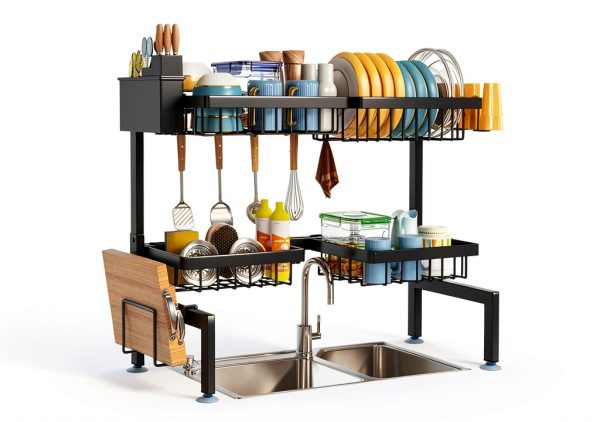 2 Tiers 4 Baskets Sink Dish Rack ARSTPEOE Metal Adjustable Organizer-0