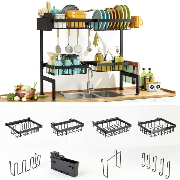 2 Tiers 4 Baskets Sink Dish Rack ARSTPEOE Metal Adjustable Organizer-1