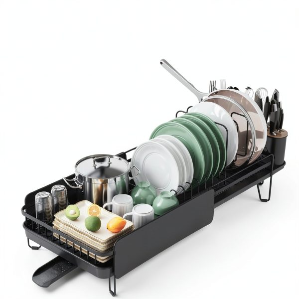 Large Dish Drying Rack SNTD Expandable Steel Black 19 to 29 in-1