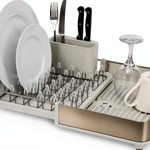Extendable Dish Rack by Joseph Joseph with Cutlery Holder – Stone-0