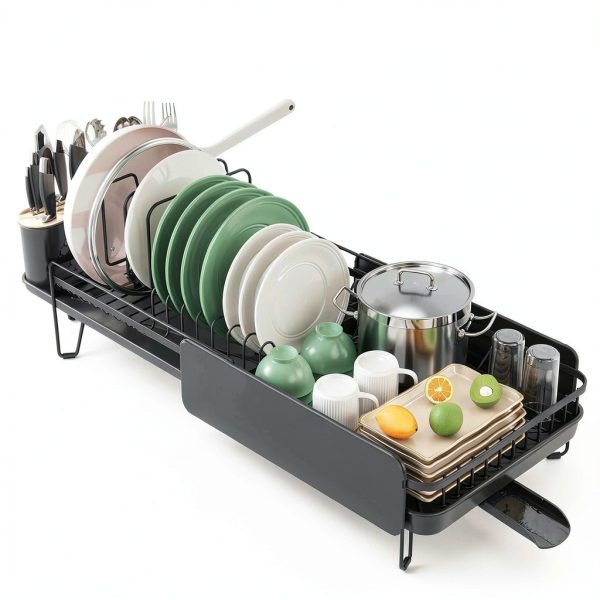 Large Dish Drying Rack SNTD Expandable Steel Black 19 to 29 in-0